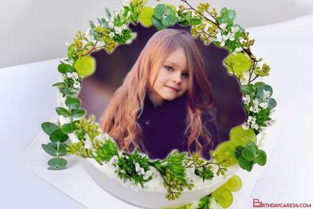 Green Nature Birthday Cake With Your Photo Frame